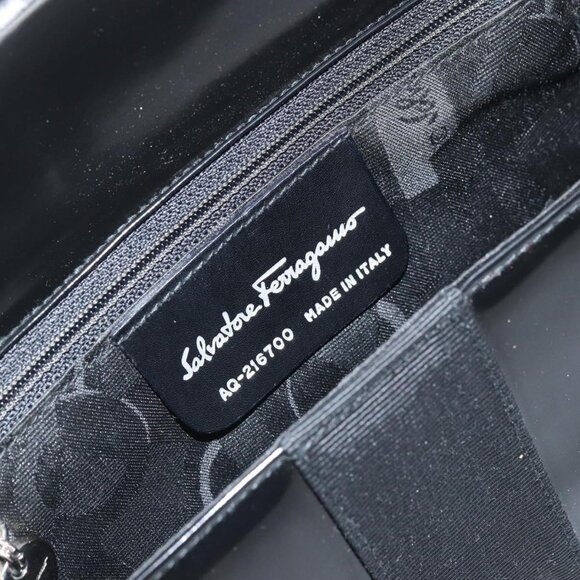 Authentic Salvatore Ferragamo Shoulder Bag Patent leather Black Silver - Picture 8 of 16